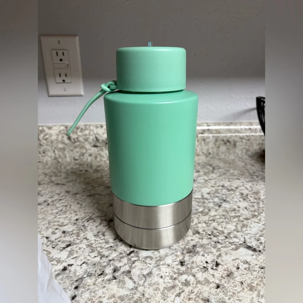 Mint Green and Silver Insulated Bottle 34oz. Pet/human water and feeder.